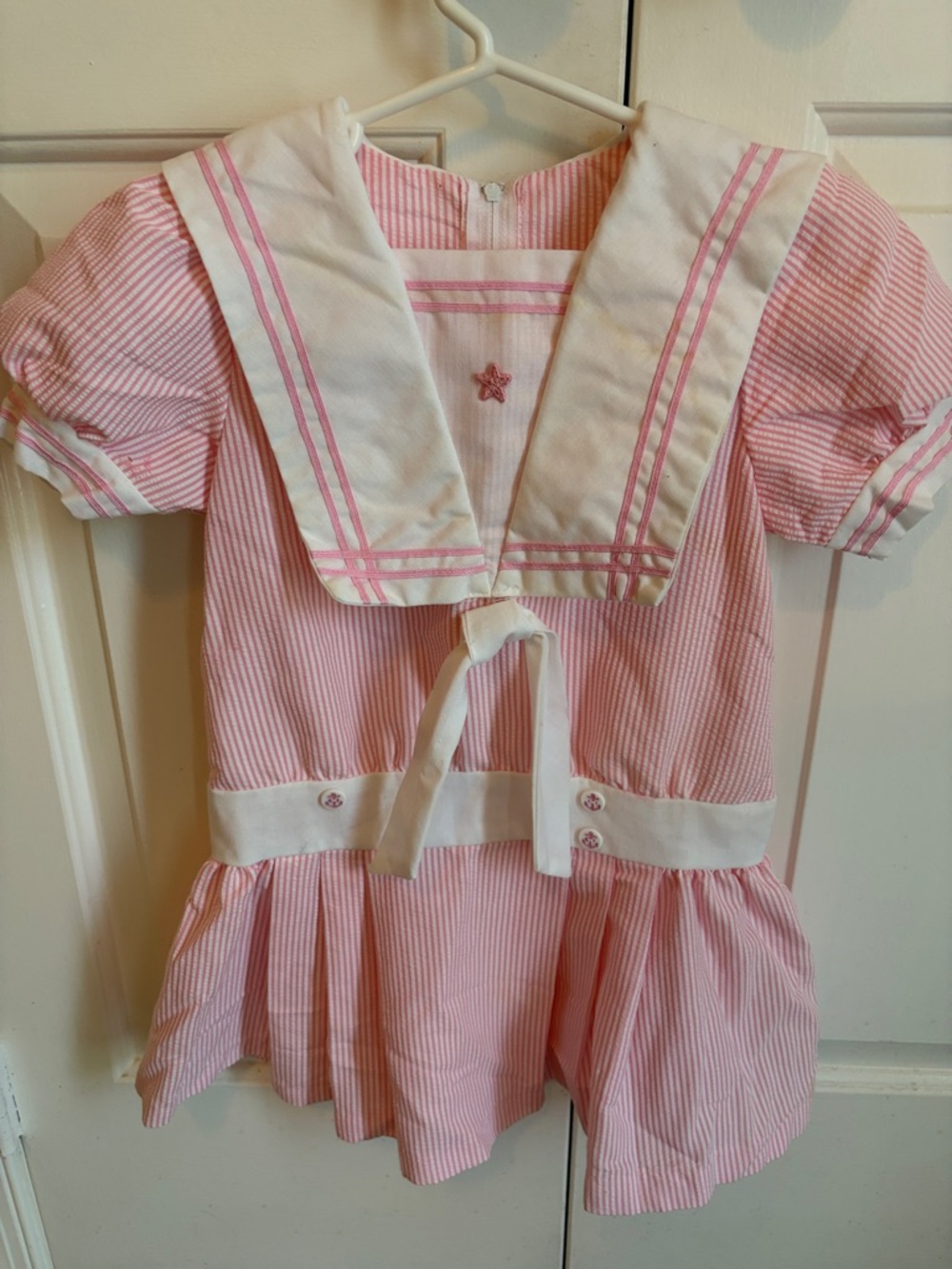 Vintage Pink and White Seersucker Sailor Dress